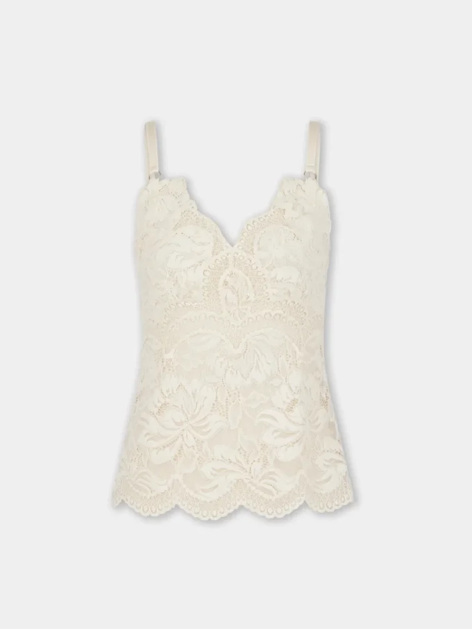 Ivoorkleurige tanktop van kant
