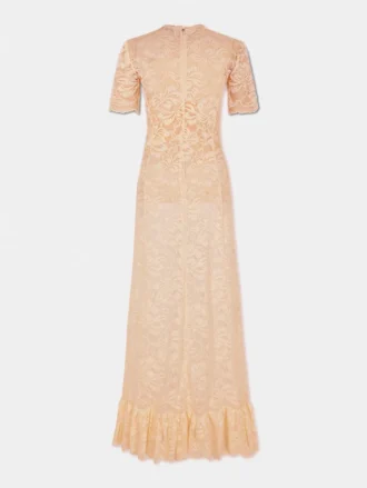 Lange raffia-kleurige kanten jurk