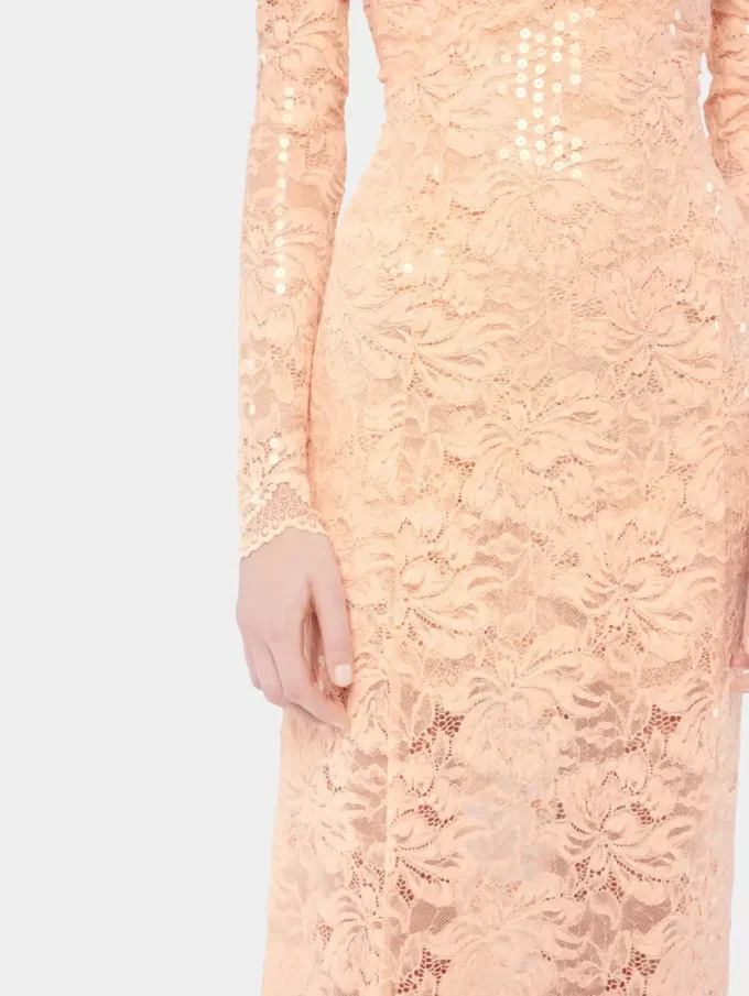 Midi-jurk van kant met paillettenborduursels