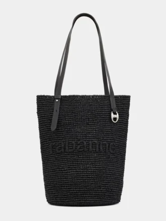 Zwarte raffia draagtas met logo