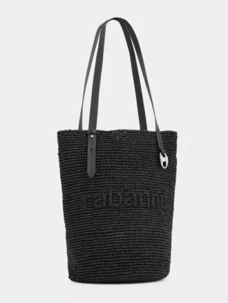 Zwarte raffia draagtas met logo